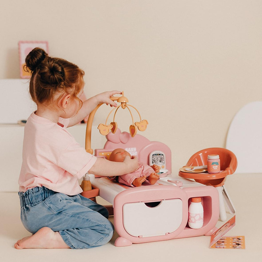 Smoby – Baby Nurse Cocoon 3-in-1 Puppenmöbel – Spielset mit Pflege-, Schlaf- & Essbereich – 16 Zubeh