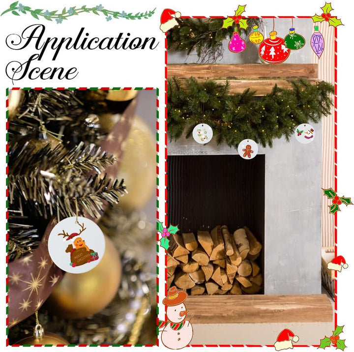 12 Stück Runde Sublimationsornament Rohlinge Hängende Sublimationsrohlinge Mit Jutekordeln Porzellan