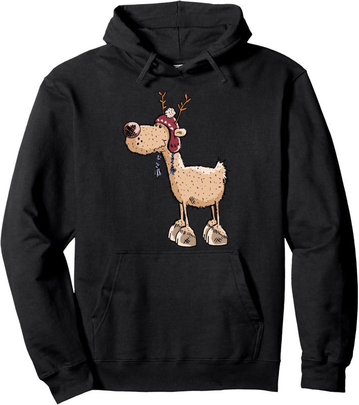 Lustiges Rentier mit Bommel Mütze I Hirsch Weihnachten Pullover Hoodie