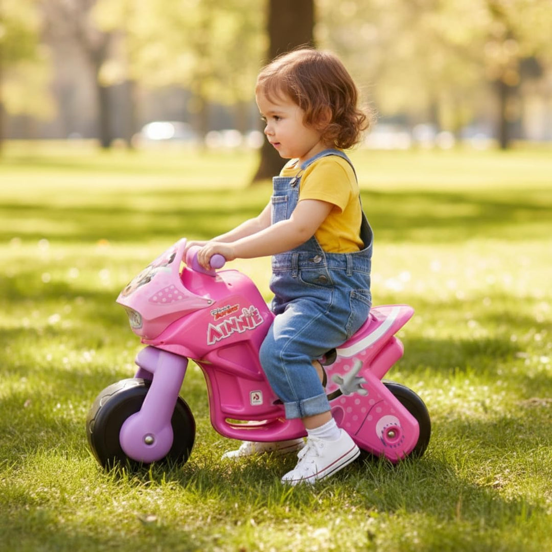 INJUSA - Moto Laufrad Minnie Mouse Twin Dessert, für Kinder von 18 bis 36 Monate, permanente Dekorat