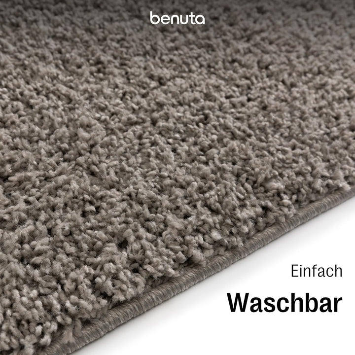 Benuta Hochflorteppich Soho Shaggy Hochflor Wohnzimmer Flauschig Modern Waschbar Hellgrau 80x300 cm