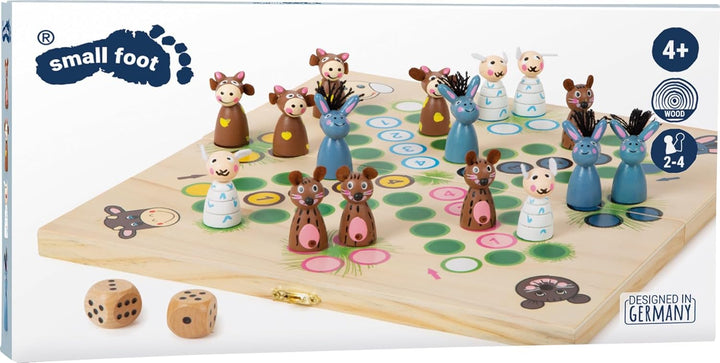 small foot Ludo Brettspiel "Farmtiere" aus Holz, Gesellschaftsspiel mit praktischem Klapp-Spielbrett