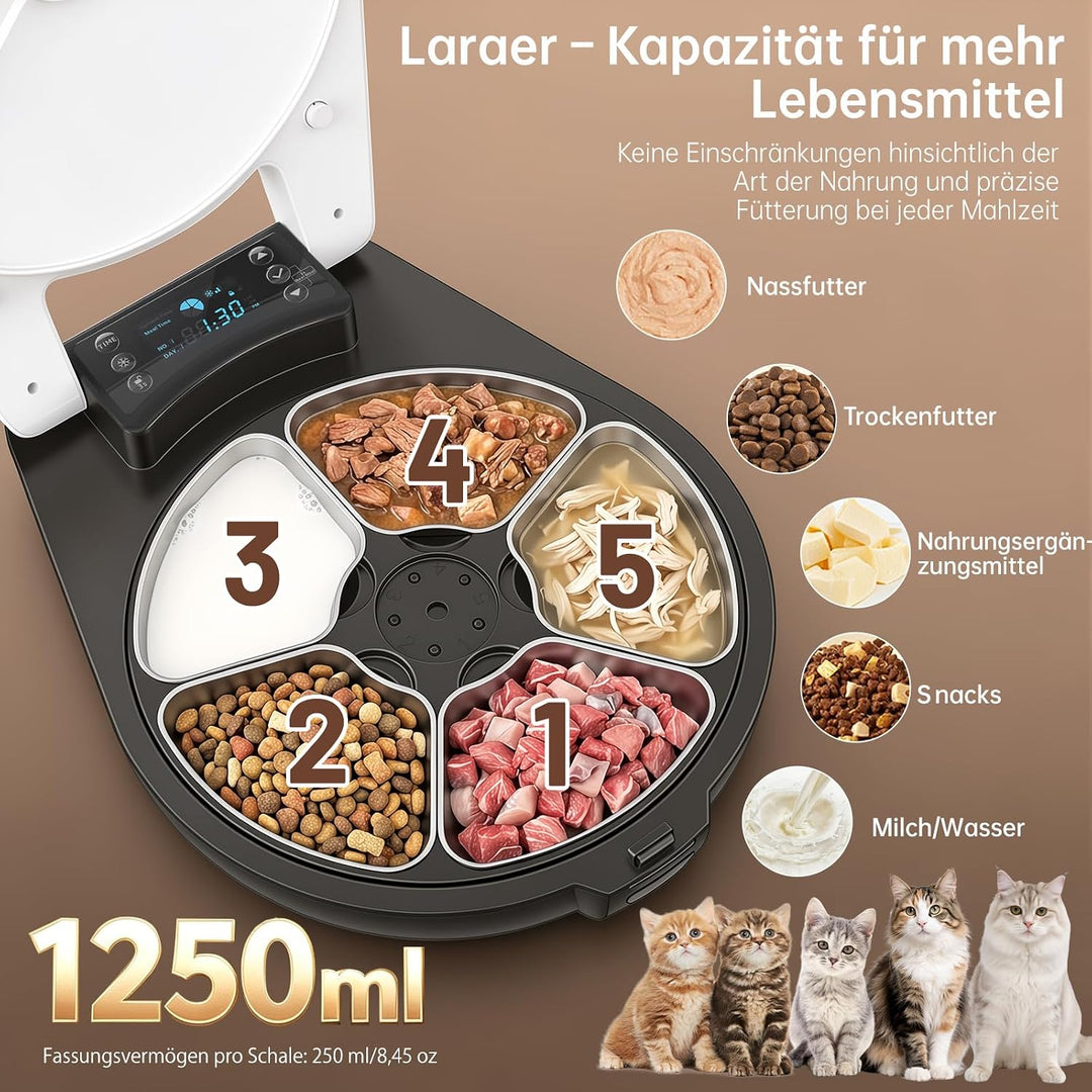 Futterautomat Katze Nassfutter mit Halbleiter-Kühlung & Heizung, 3 Tage Frisch Nassfutterautomat für