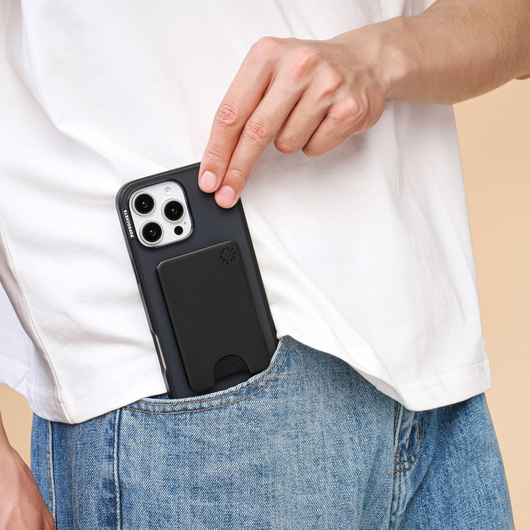 PopSockets Handy-Wallet für MagSafe, Kartenhalter ohne Grip, Black - Black Schwarz, Schwarz