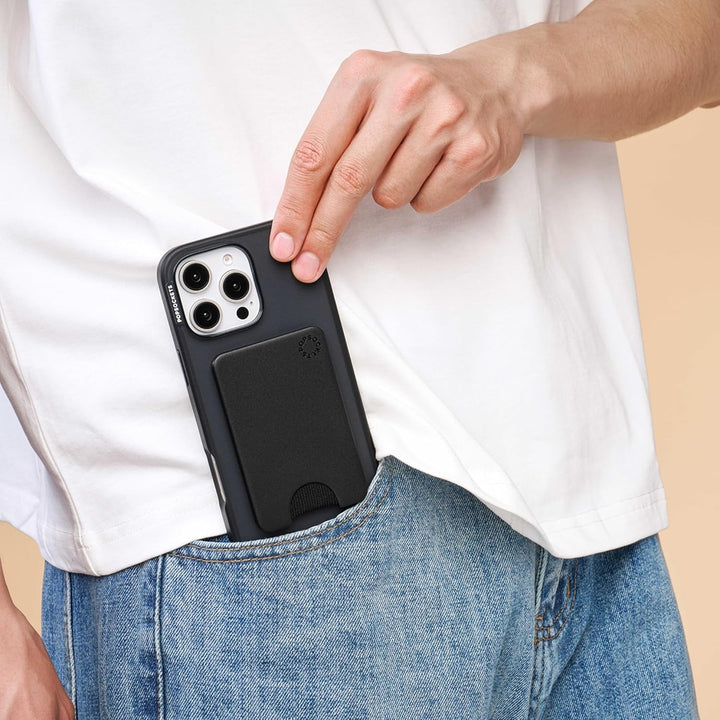 PopSockets Handy-Wallet für MagSafe, Kartenhalter ohne Grip, Black - Black Schwarz, Schwarz