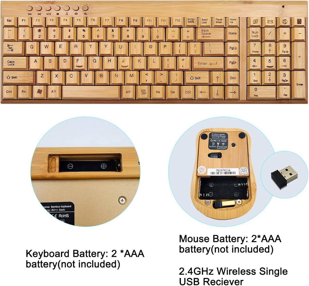 Smart Tech Handarbeit Natur Bambus Holz PC Wireless 2,4 GHz Tastatur und Maus Combo + Smart Tech Tou
