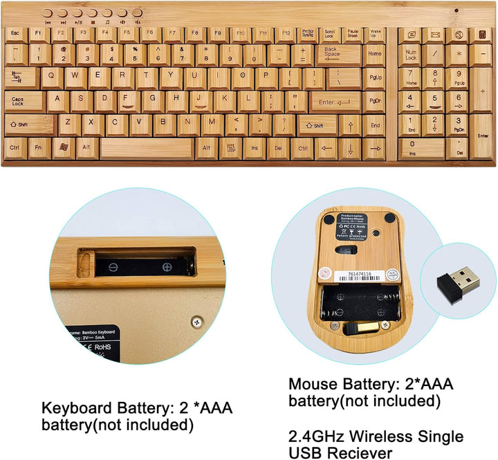 Smart Tech Handarbeit Natur Bambus Holz PC Wireless 2,4 GHz Tastatur und Maus Combo + Smart Tech Tou