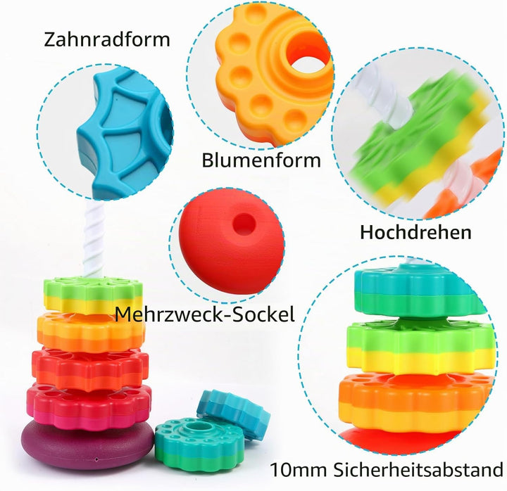 Drehendes Stapelspielzeug – Regenbogen-Turm, stapelbares Spinnspielzeug, Lernspielzeug für Kleinkind