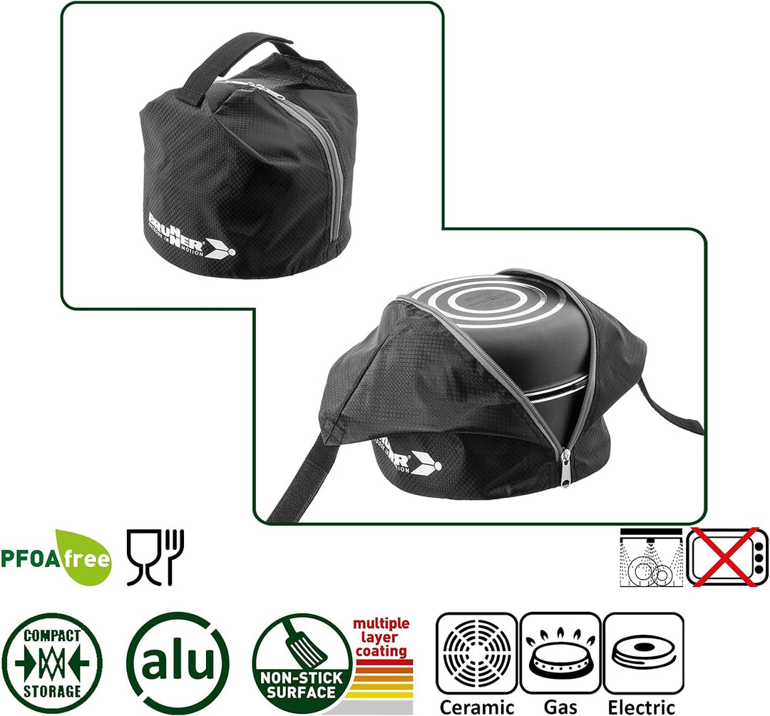 BRUNNER Camping Kochgeschirr-Set Alu (Töpfe und Pfannen) - ø 20, 22, 24, 26-cm Pirate Vakublock - 4