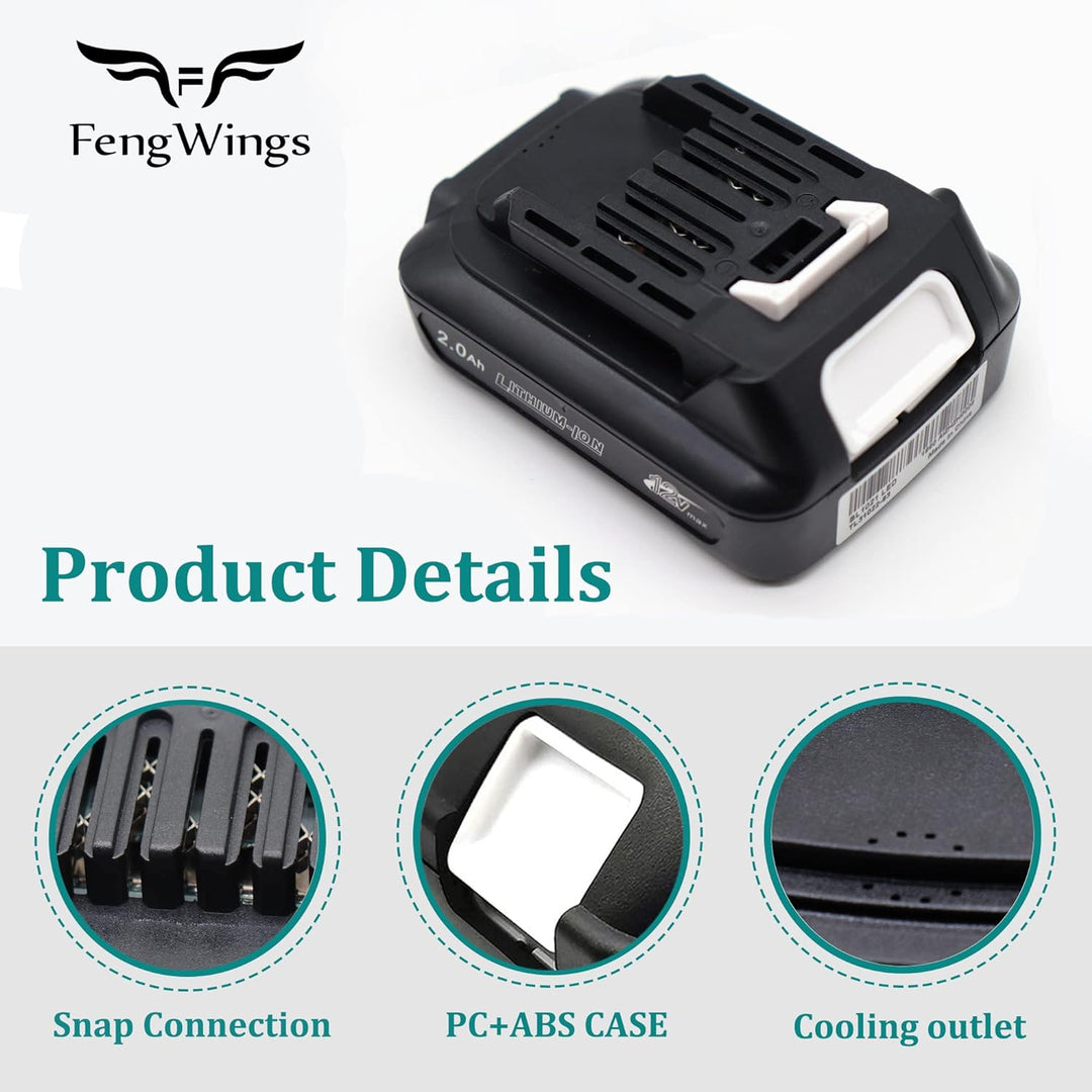 FengWings® 2 Stück BL1021B Akku，12V 2,0Ah Ersatzakku für Makita 12V Akku BL1021B BL1016 BL1041B 1973
