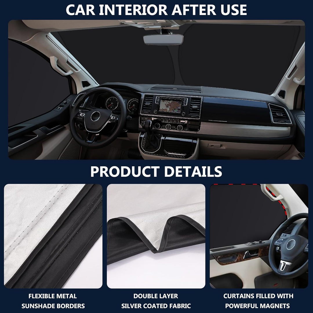ZATOOTO Sonnenschutz für VW T5 T6 Frontscheibe &amp; Seitenfenster, Magnetisch | 3 Stück, Thermomatte VW