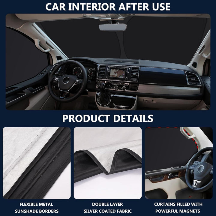 ZATOOTO Sonnenschutz für VW T5 T6 Frontscheibe &amp; Seitenfenster, Magnetisch | 3 Stück, Thermomatte VW