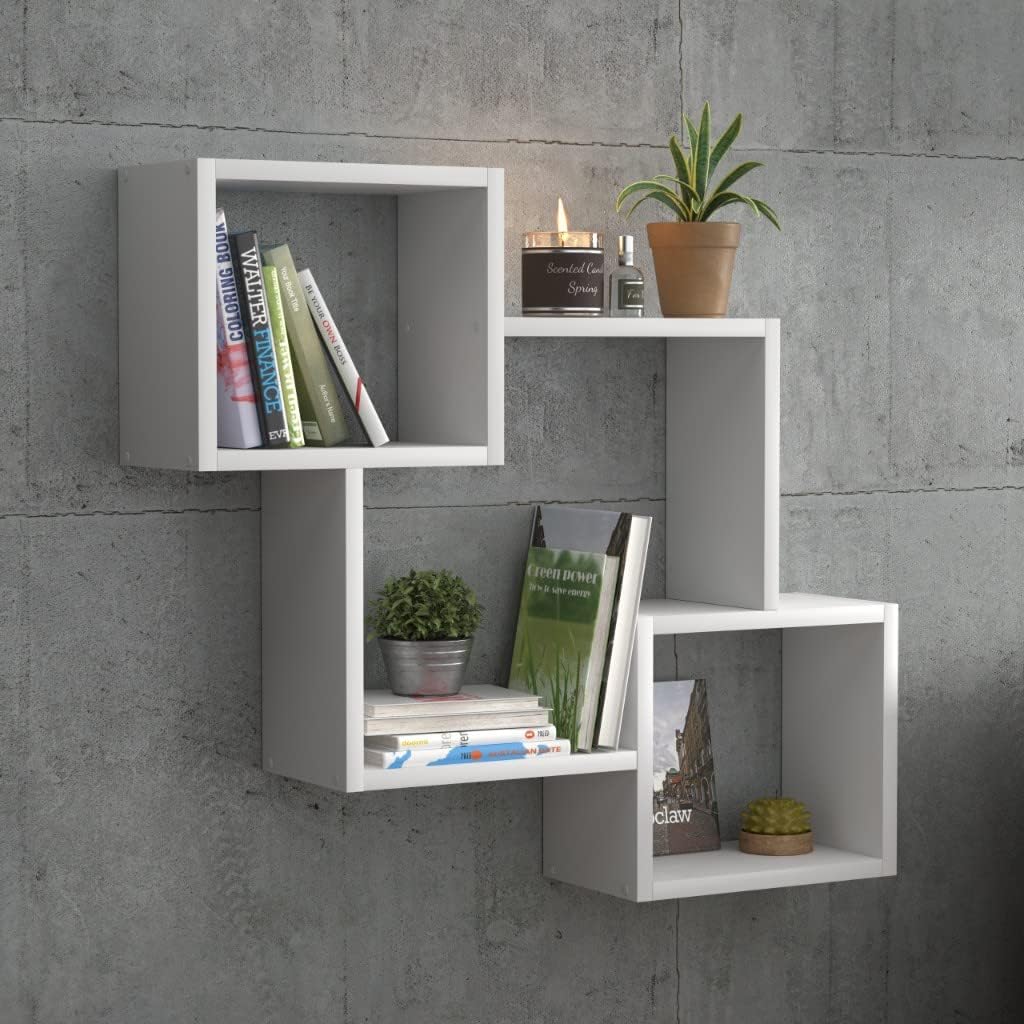 KUBUTKU Dekorativ Wandregal mit 3 Böden 78x71x18 Design Skandinavischer Modern für Wohnzimmer Küche