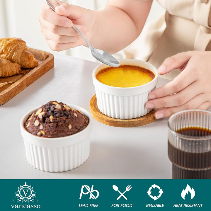 vancasso RAMEKINS 200ml Soufflé Förmchen Set von 6, Ø9,5cm Creme Brulee Schälchen Backofen sicher, P
