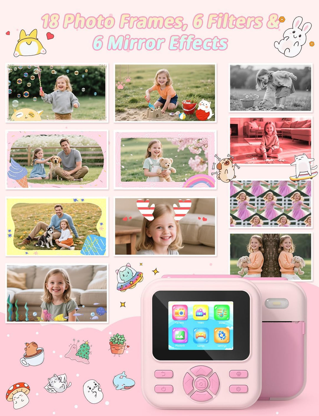 YOHOOLYO Sofortbildkamera Kinder 2,4 Zoll 1080P HD Kinderkamera mit 3 Rollen Druckpapier 32GB Karte