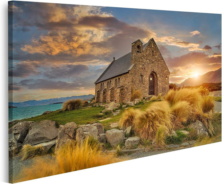 islandburner Bild auf Leinwand Kirche Good Shepherd Neuseeland Bilder Wandbilder Poster, 80L x 40B c