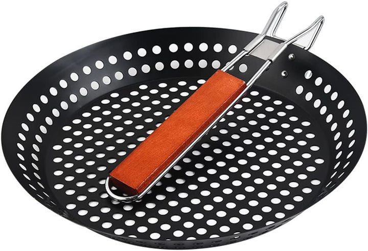 Abcsea 1 Stück Grillpfanne mit Loch, Wok für Grill, BBQ Grill Pan, Wok Pfanne Edelstahl
