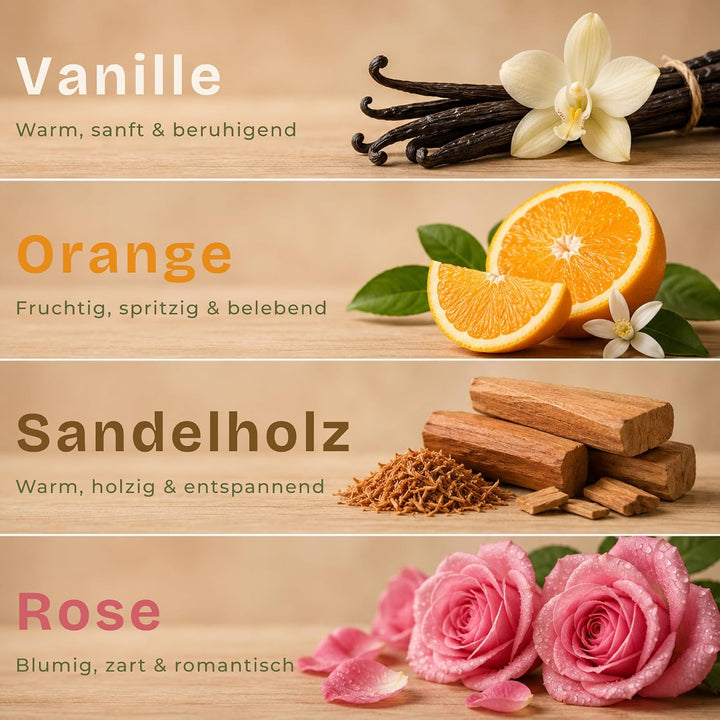 Kerzensand mit Duft Elegance Set 4x500g – [Vanille/Orange/Sandelholz/Rose] – 24 Dochte inklusive – 1