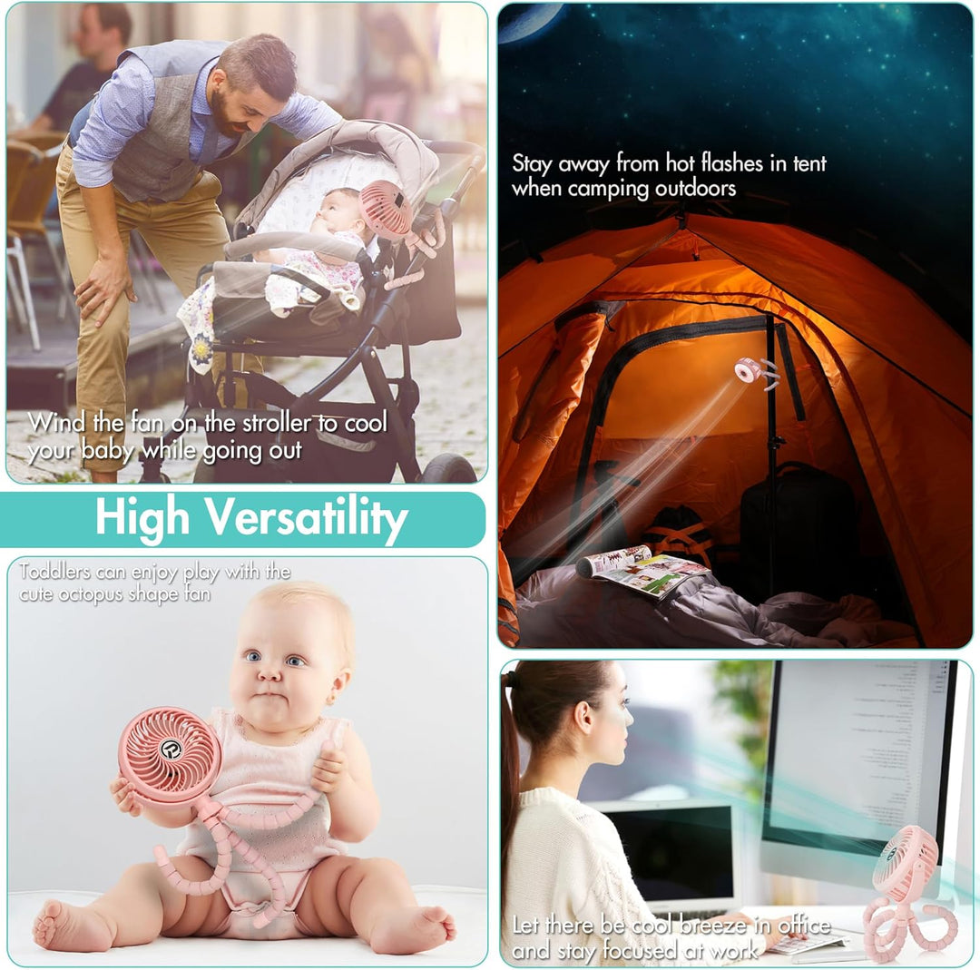 Winique Kinderwagen Ventilator Leise Handventilator mit 3 Geschwindigkeiten / 360° drehbar, persönli