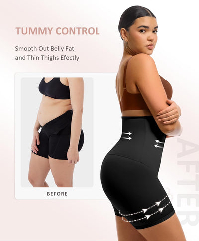 FeelinGirl Miederpants Bauchweg Shapewear-Shorts für Damen Knielänge Kolbenheber Hohe Taille Shaper-