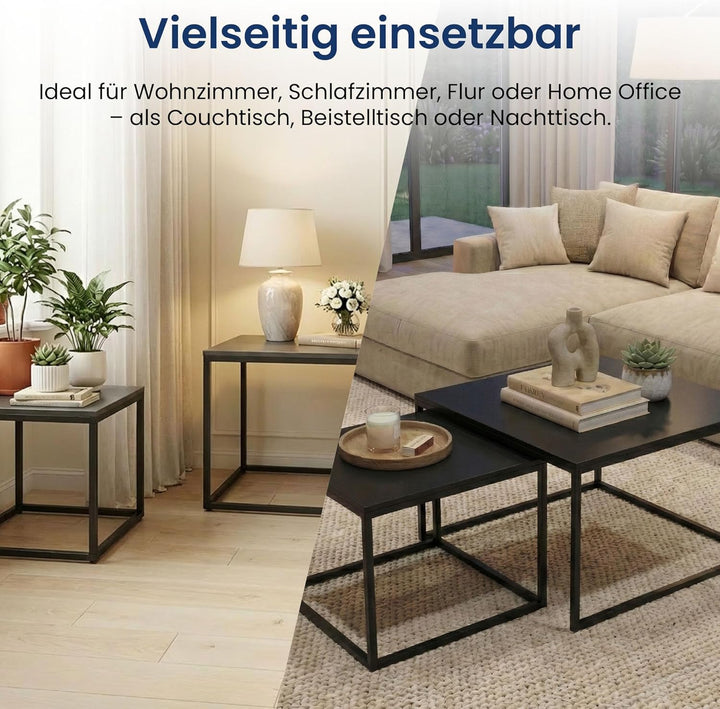 Home Collective Couchtisch 2er Set quadratisch aus Holz, Wohnzimmertisch Modern, Beistelltisch Set 2