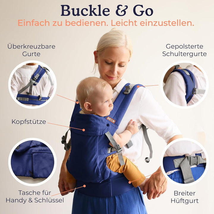 Beco Gemini 2.0 Babytrage für Neugeborene bis Kleinkinder (3–15 kg) mit M-Cloud™ Stütze – Ergonomisc