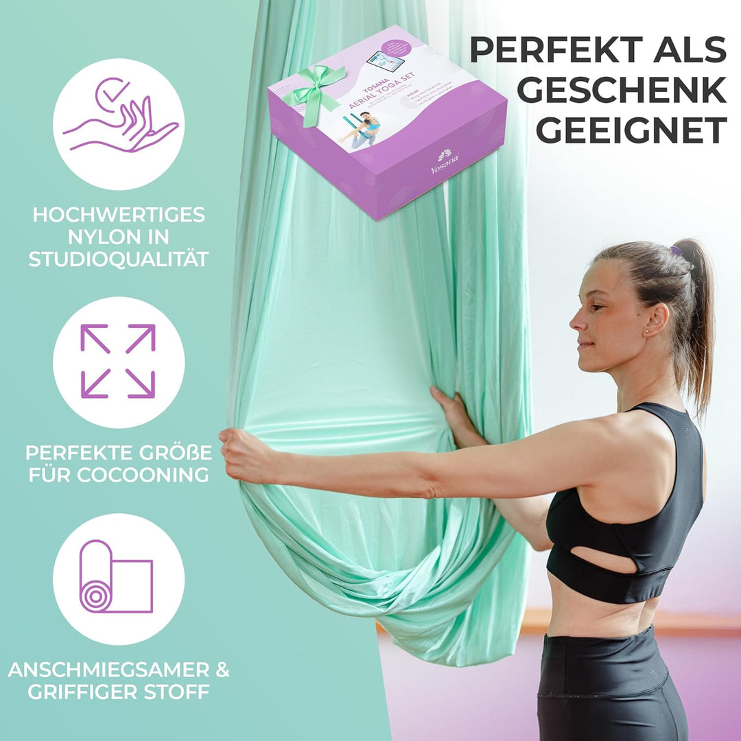 Yosana Hängematte | Komplettset inkl. Befestigung | TÜV geprüft | Nylon Tuch 5m x 2,6m Mintgrün (1 S