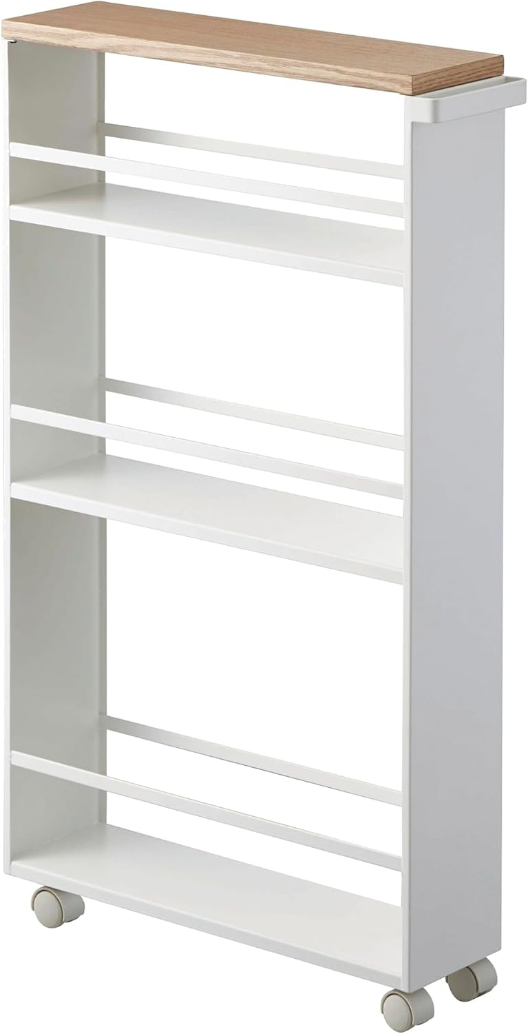 YAMAZAKI Tower' 3627 Trolley mit Griff-Schmale Rollwagen mit 3 Ebenen für Küche, Stahl, Weiss, L 13