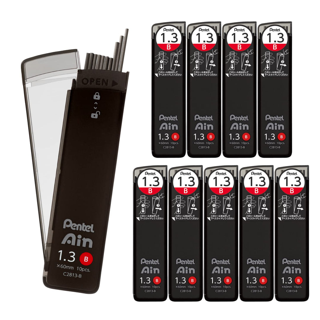 Pentel Ain Druckminen C2813-B 0,05 Zoll (1,3 mm), B, 10 Stück 1 stück (10er Pack) B, 1 stück (10er P