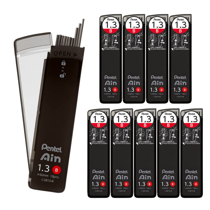 Pentel Ain Druckminen C2813-B 0,05 Zoll (1,3 mm), B, 10 Stück 1 stück (10er Pack) B, 1 stück (10er P