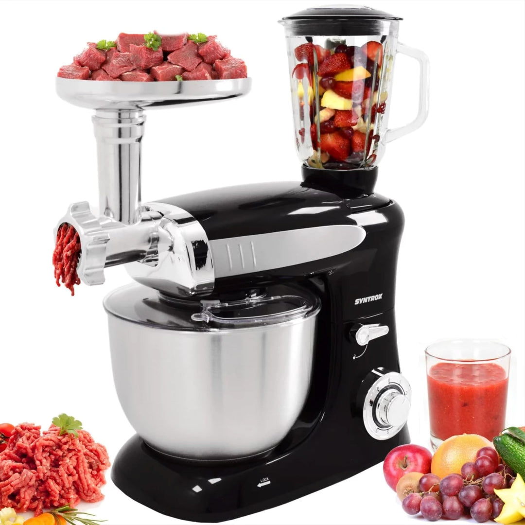 Syntrox Küchenmaschine Deluxe Fleischwolf & Mixer, Rührmaschine mit Zubehör, Vielseitige Kochhilfe,