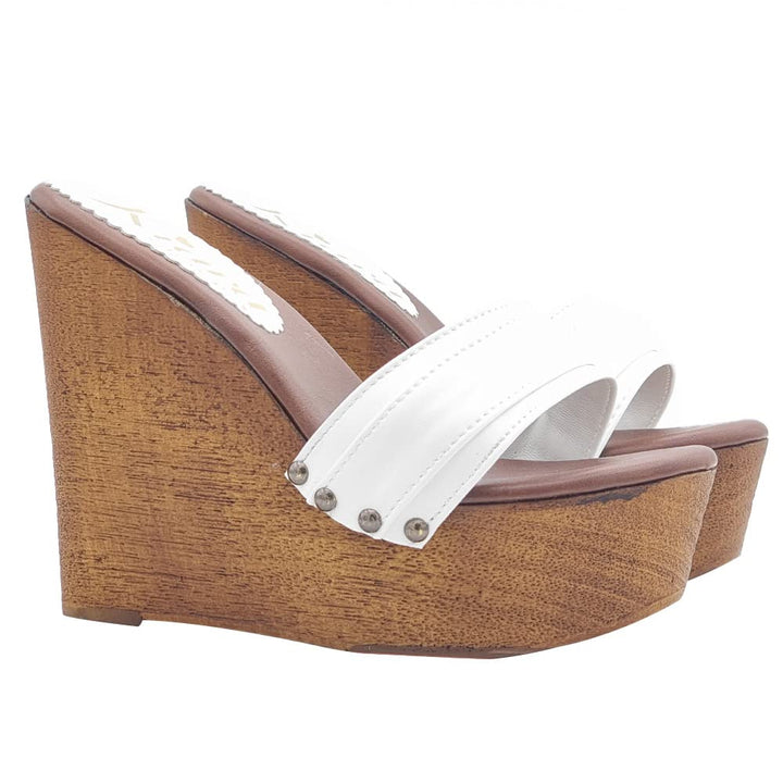 Kiara Shoes 13 cm hohe Damen Clogs mit Weiss Band - KZ3101 Bianco (37 EU, Weiss) 37 EU Weiss, 37 EU