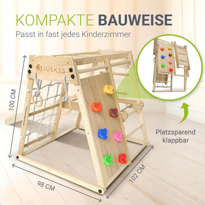 Juskys Mini Klettergerüst für Kinder - Indoor Spielplatz mit Rutsche, Kletterwand, Kletternetz & Tur