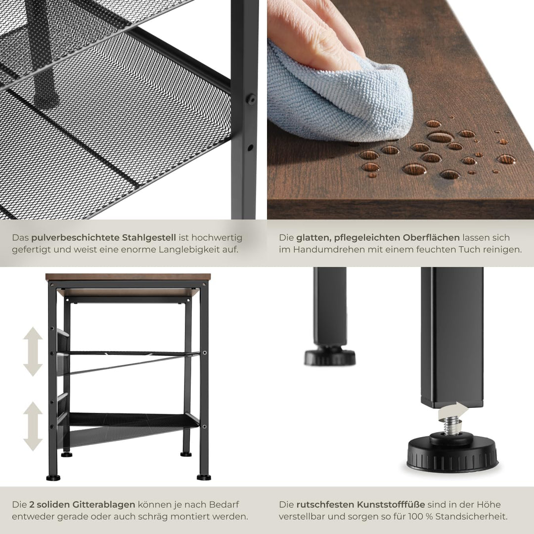 tectake Beistelltisch aus Holz und Metall, Nachttisch mit 2 Gitterablagen, Industrie-Design, für Woh