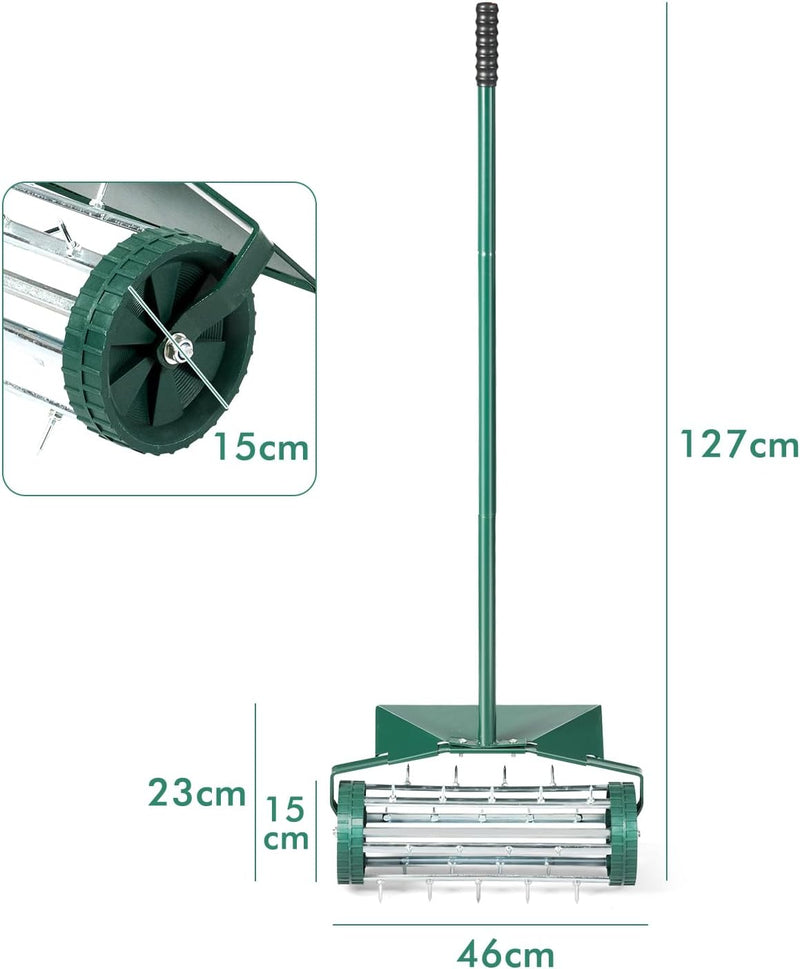 GOPLUS Handvertikutierer, Rasenlüfter mit 3cm Nägeln & breitem Schutzschild, Bodenbelüfter Manueller