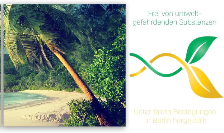 ge Bildet Bild auf Leinwand | Landschaftsbilder - Sonnenuntergang am Strand - Seychellen F in 120x40