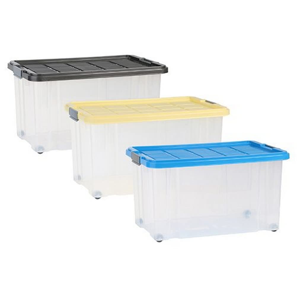 axentia Aufbewahrungsbox mit Rollen &amp; Deckel, Stapelbox aus Kunststoff 55 Liter, Eurobox transparent