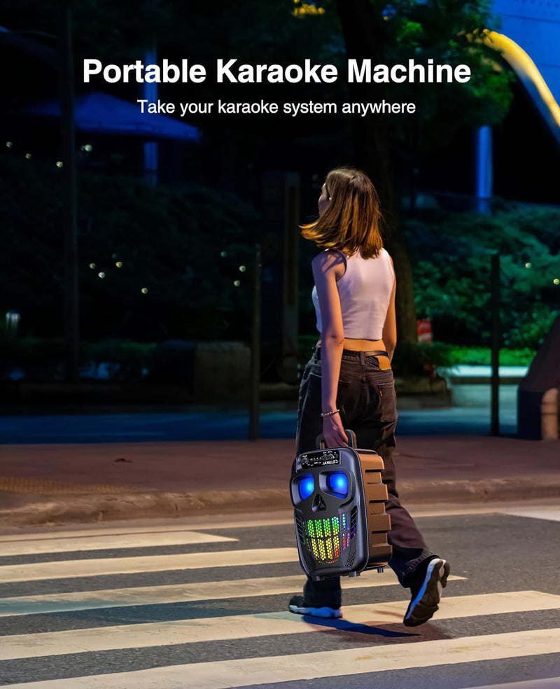 JAMELO Tragbare Karaoke Maschine mit 2 Mikrofone, Bluetooth Lautsprecher mit Lichteffekt, PA Anlage