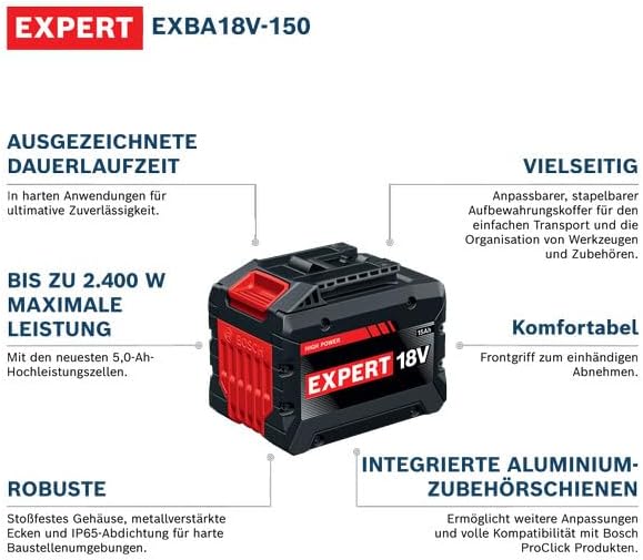 Bosch EXPERT 18V System Hochleistungs-Starter-Set: 2x EXBA18V-150 + 1x ultraschnelles Ladegerät EXAL