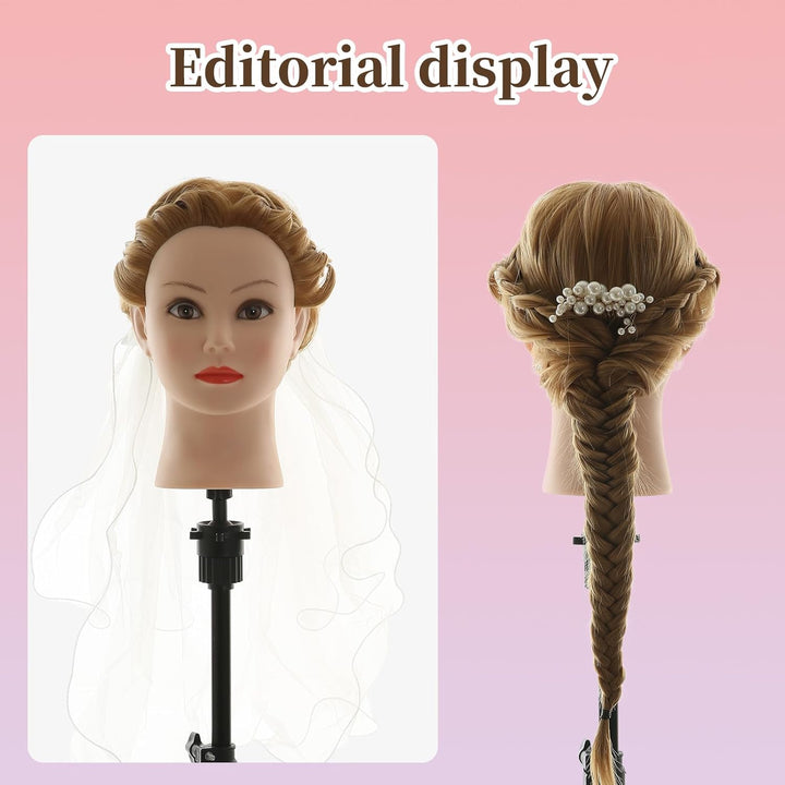 Frisierkopf 100% Synthetisches Haar übungskopf Friseur 26” Trainingsköpfe Puppenkopf Friseur Kopf Mi