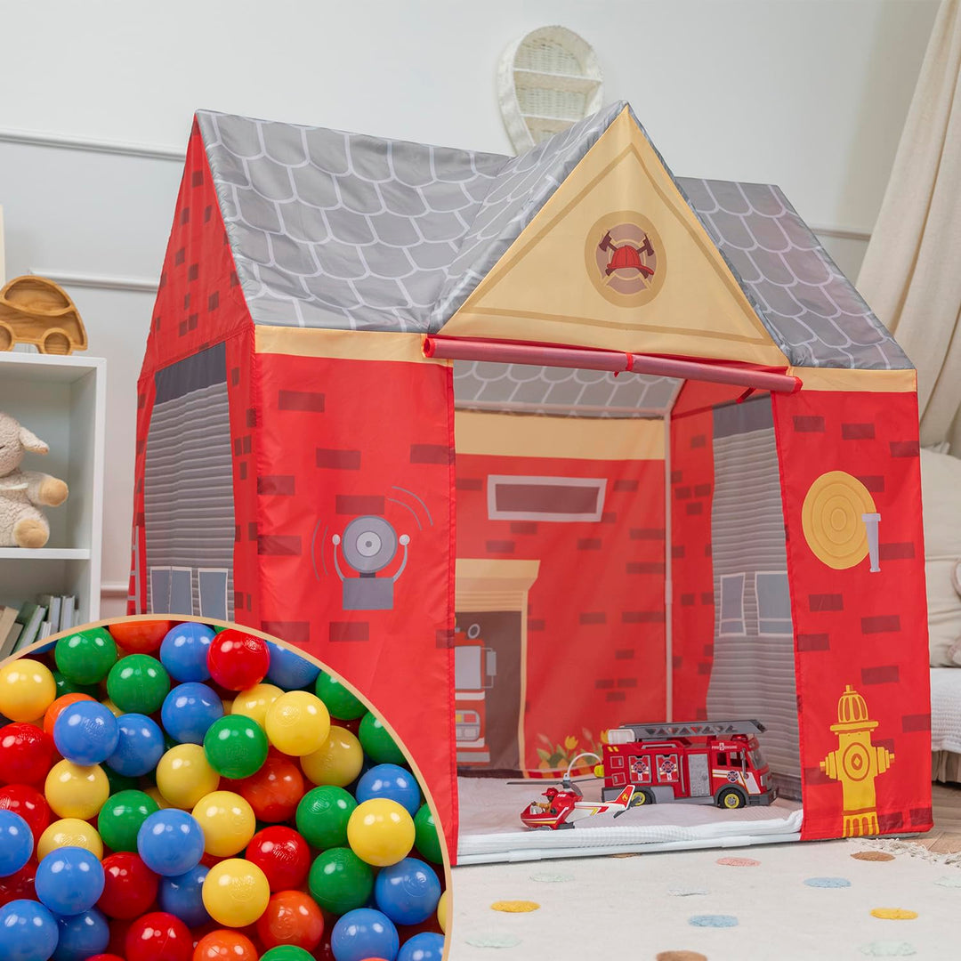 Spielhaus Spielzelt Feuerwehrhaus Mit 300 Bälle Faltbares Für Kinder Realistisches Design Langlebige