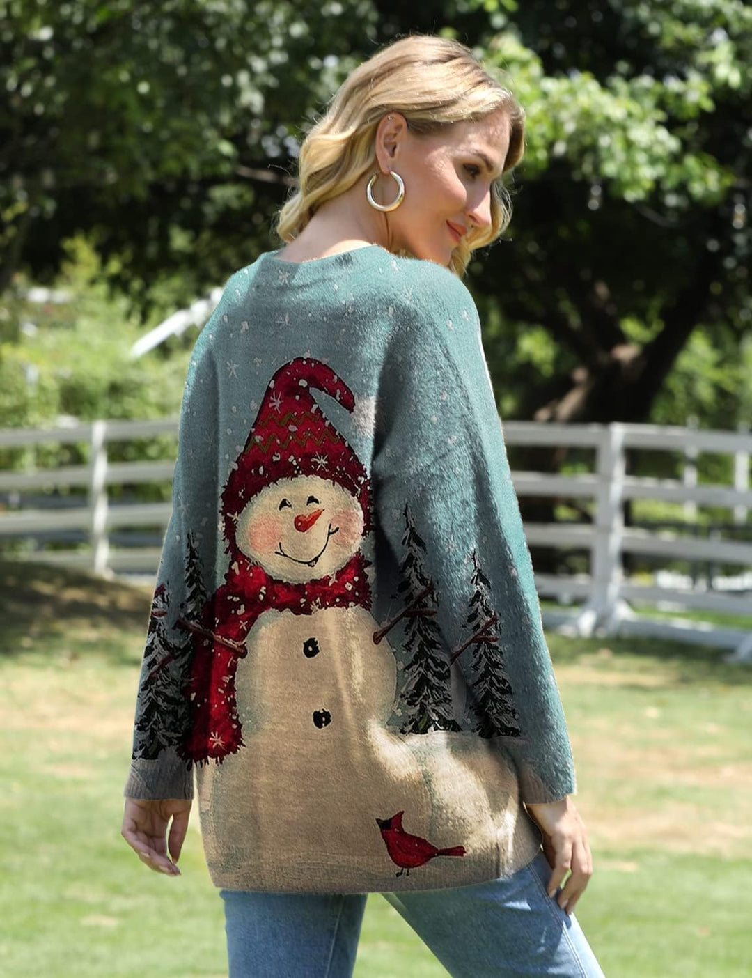 Janein Damen Pullover Oversize Lang Strickpullover Herbst Winter Rundhals Sweater mit Blumenmuster W