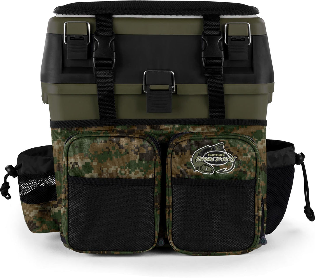 Angelkoffer Angelbox Angeltasche gepolsterte Sitzkiepe Sitzfunktion Gerätekasten mit Rucksackfunktio