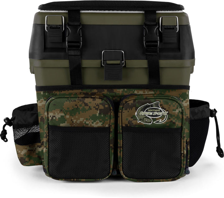 Angelkoffer Angelbox Angeltasche gepolsterte Sitzkiepe Sitzfunktion Gerätekasten mit Rucksackfunktio
