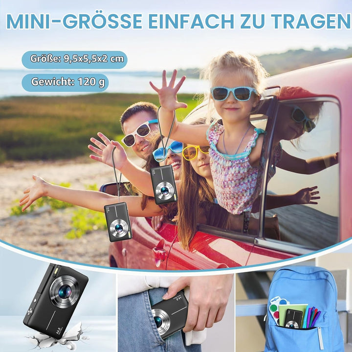 Digitalkamera Fotoapparat 1080P 44MP Fotokamera mit 16X Digitalzoom Tragbare Kompaktkamera Vlogging