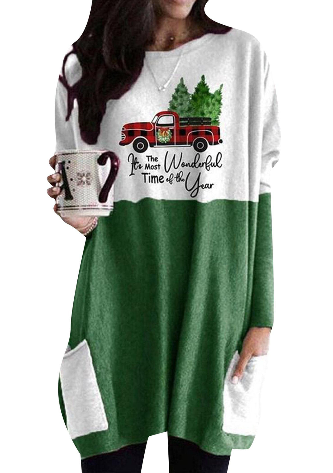 OMZIN Damen Weihnachten Sweatshirt Langarmshirt Weihnachtspullover mit Komisch gedruckt Xmas Outfit