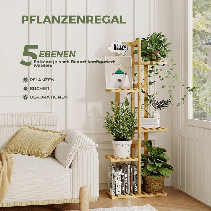 Bamworld Pflanzenständer für den Innenbereich, 5 Etagen, Bambus-Eckpflanzenregal für mehrere Pflanze