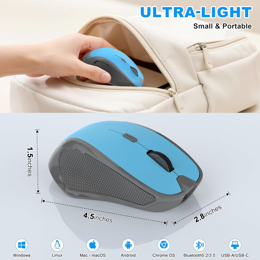 Ergonomische Maus Kabellos für Laptop/PC/MacBook/iPad, 2.4GHz & Bluetooth Büro Stumme Funkmaus, 1600