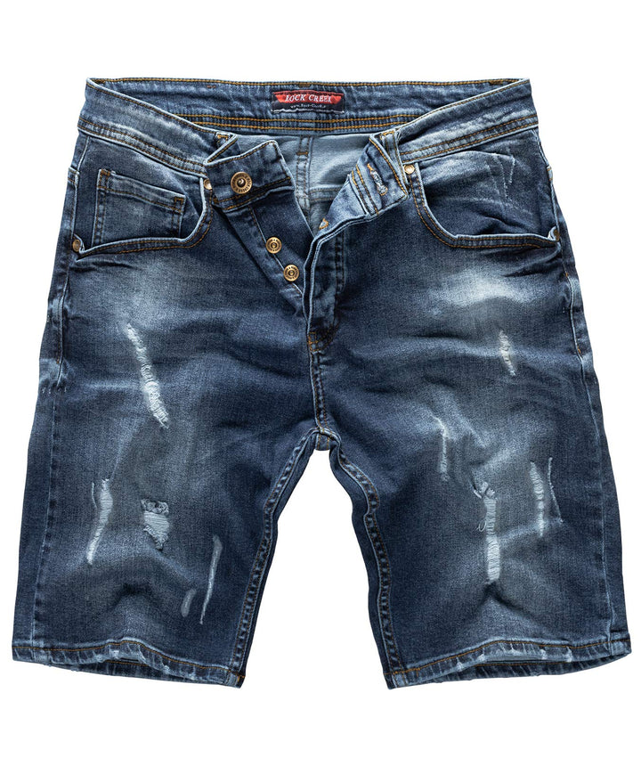 Rock Creek Herren Shorts Jeansshorts Denim Stretch Sommer Shorts Regular Slim M23 29W Destroyed Dunk