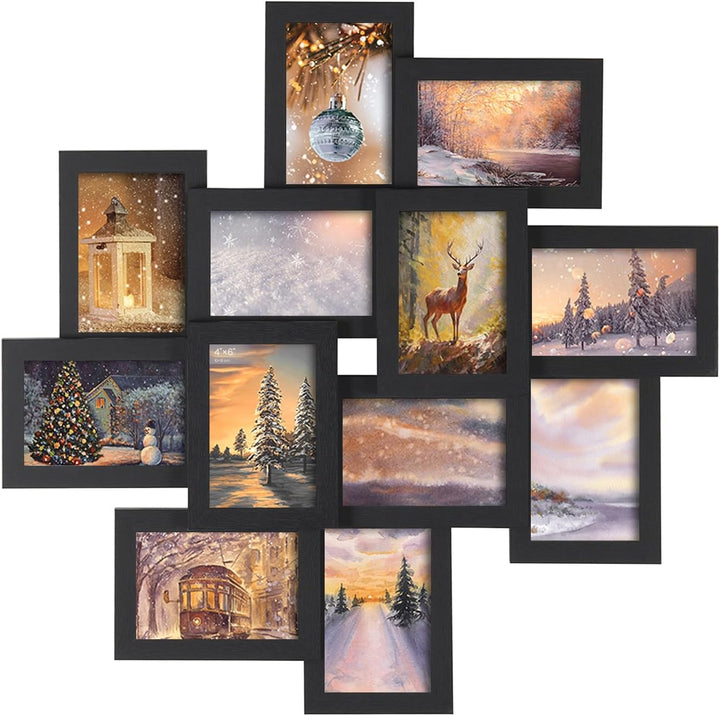 SONGMICS Bilderrahmen für 10 x 15 cm Bilder, Collage für 12 Fotos, transparenter Glasschutz, zum Zus